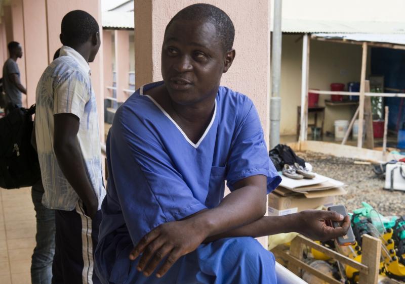 Physician Komba Songu M’Briwa recently contracted Ebola. He is being cared for at Hastings Ebola Treatment Center in Freetown, Sierra Leone. (Nikki Kahn/The Washington Post)